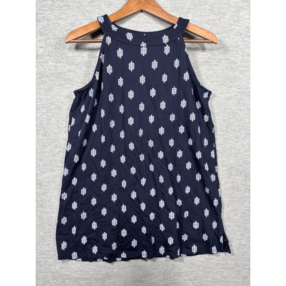 J Jill Womens Tank‎ Top Sz M Navy Blue Floral Print Sleeveless